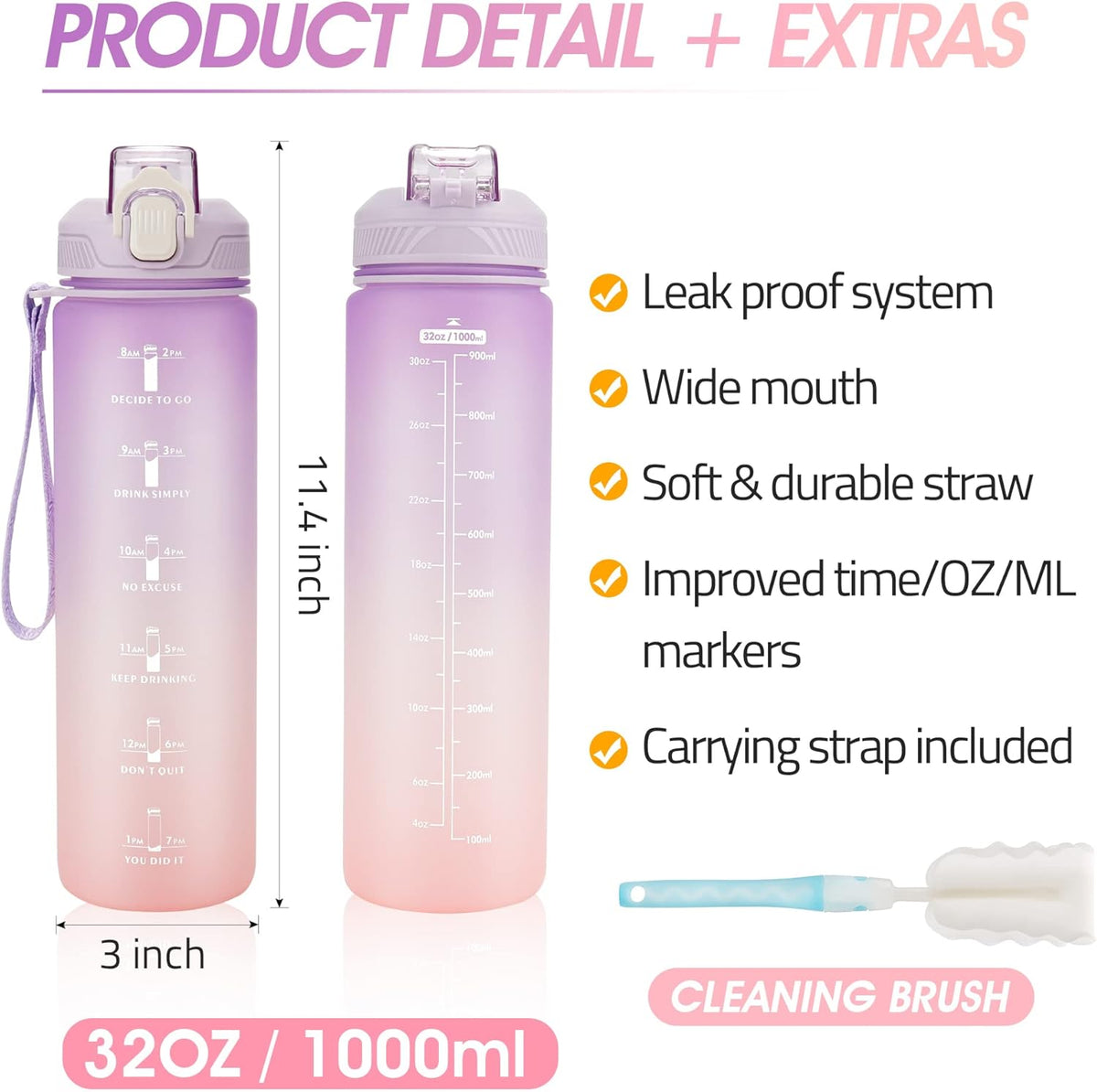 YC Kitchen Gourde de sport 1L - Bouteille d'eau