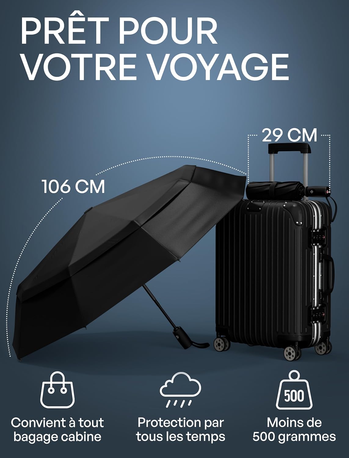 Parapluie Pliant Résistant au Vent Repel - Ouverture Automatique Facile - Parapluie Compact et Durable, Armature en Fibre de Verre Solide, Dôme Imperméable – Se glisse dans un sac à dos ou à main