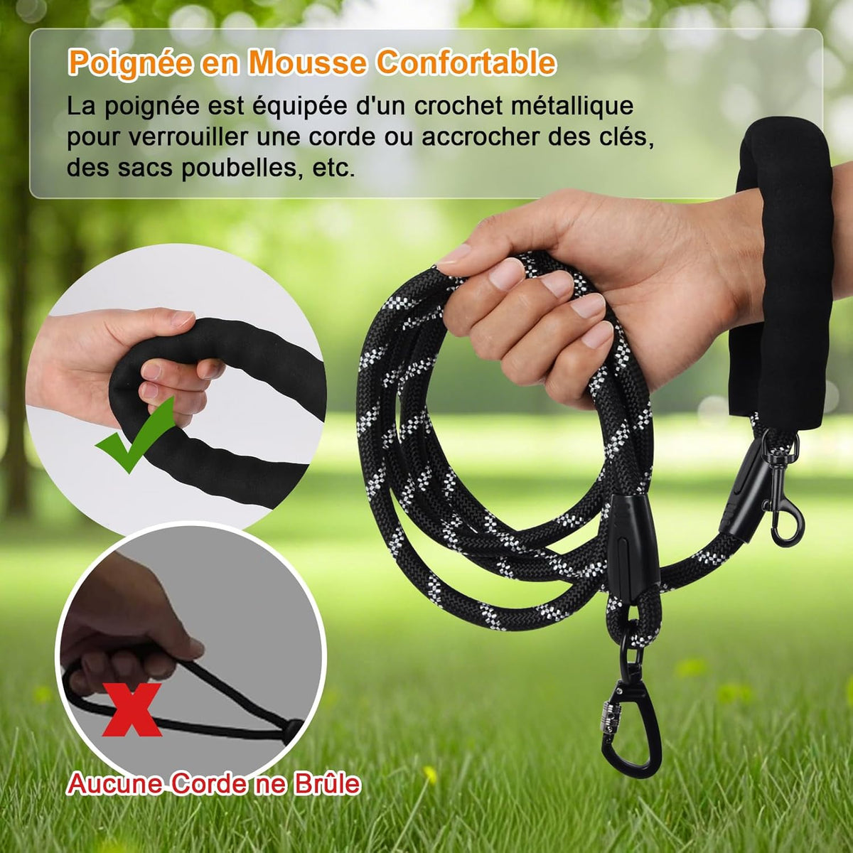 Longe pour Chien, 1,2 M / 1,5 M / 2 M / 3 M / 5 M / 10 M / 15 M / 20 M / 30 M, Laisse de Dressage pour Chien, Longue Laisse avec Poignée Rembourrée pour Petits, Moyens et Grands Chiens