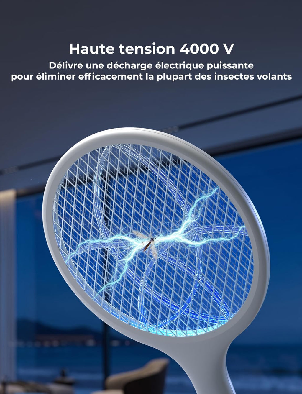 Raquette anti-insectes électrique YISSVIC 4000V 1500mAh avec base rechargeable