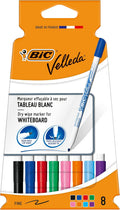 BIC Velleda 1721 Feutres effaçables à sec à pointe fine pour tableau blanc – Couleurs assorties, étui carton de 8
