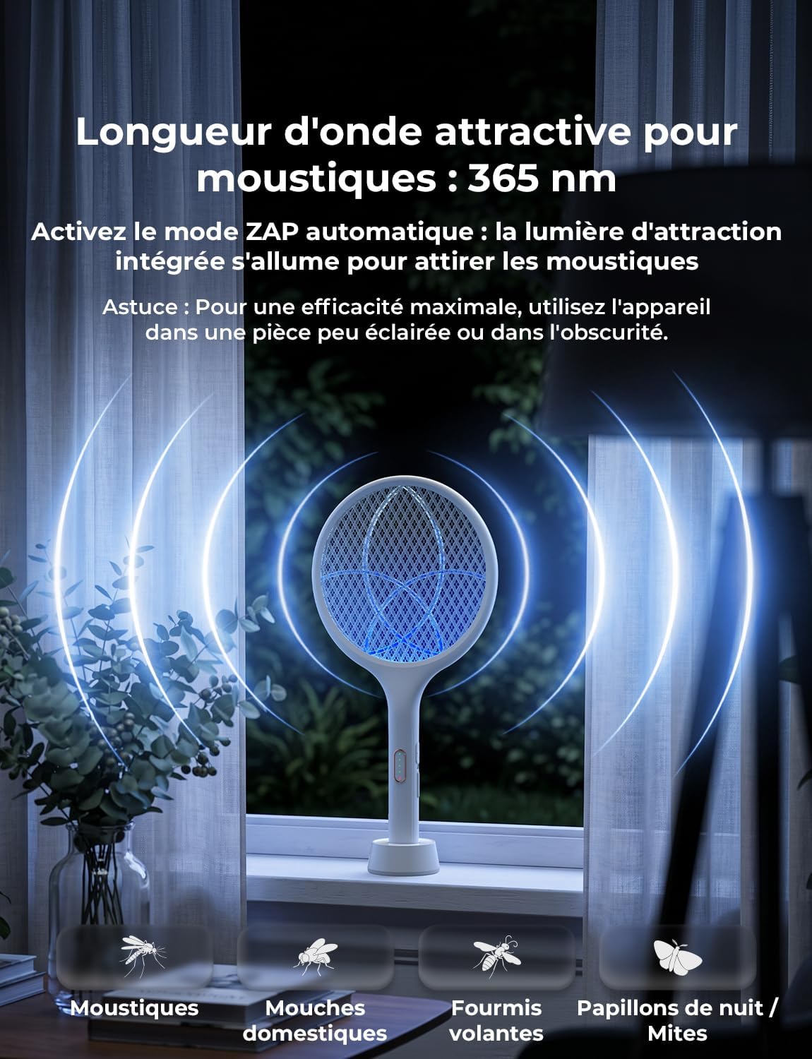 Raquette anti-insectes électrique YISSVIC 4000V 1500mAh avec base rechargeable