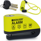 KRASER WA6Y Antivol Moto, Bloque Disque Alarme 110db, Renforcé, 3 clés, Serrure Haute Sécurité, Étanche, Câble Rappel 1,5m, Sac, Piles de rechange, Bloc Frein 6mm Universel Moto Scooter Vélo