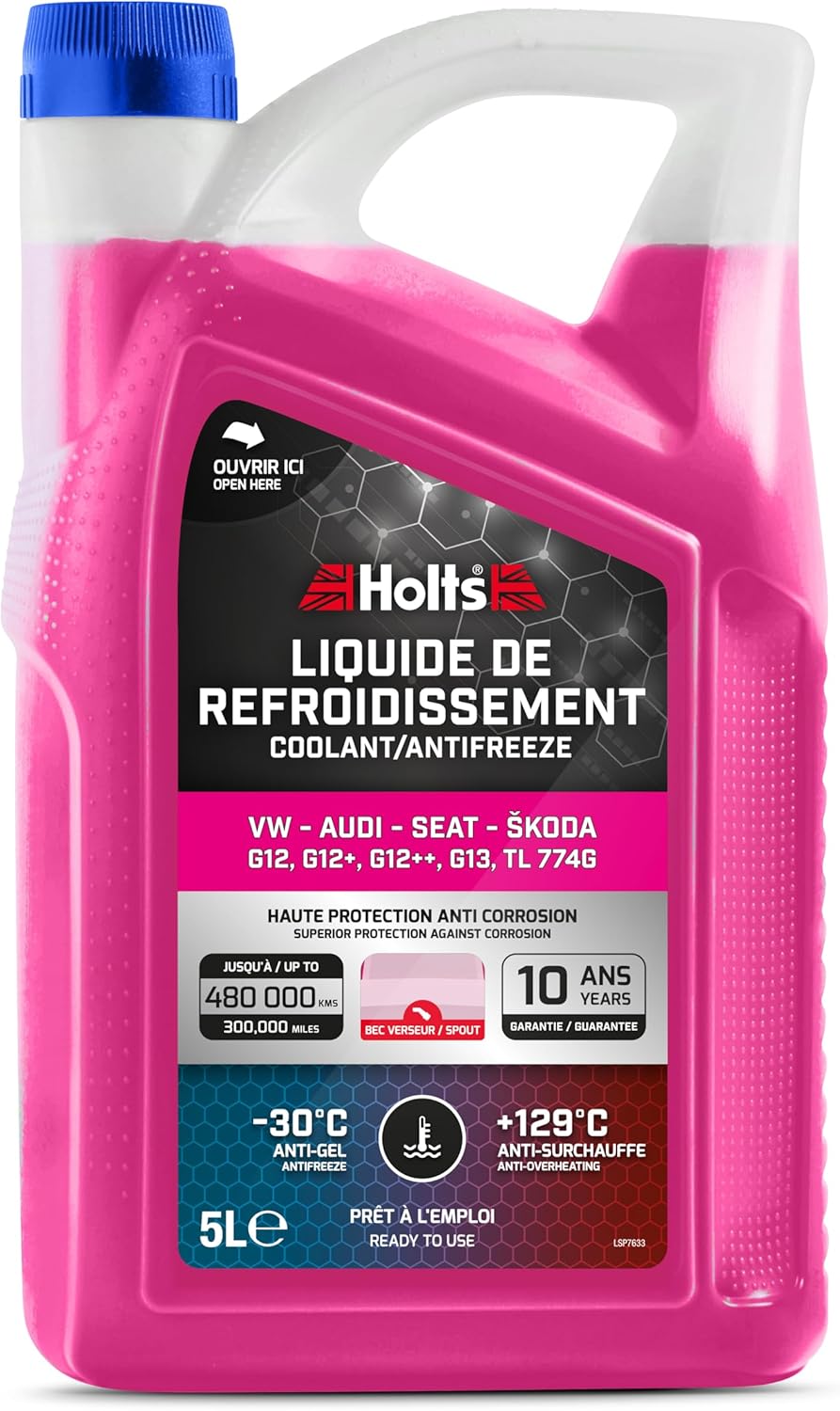 Holts HAFR0006B Liquide de refroidissement et antigel pour voiture VW-Audi-Seat-Skoda G12, G12+, G12++, G13, G12 Evo, protection longue durée 10 ans, 480 000 km, jusqu'à -30°C, rose, 5L