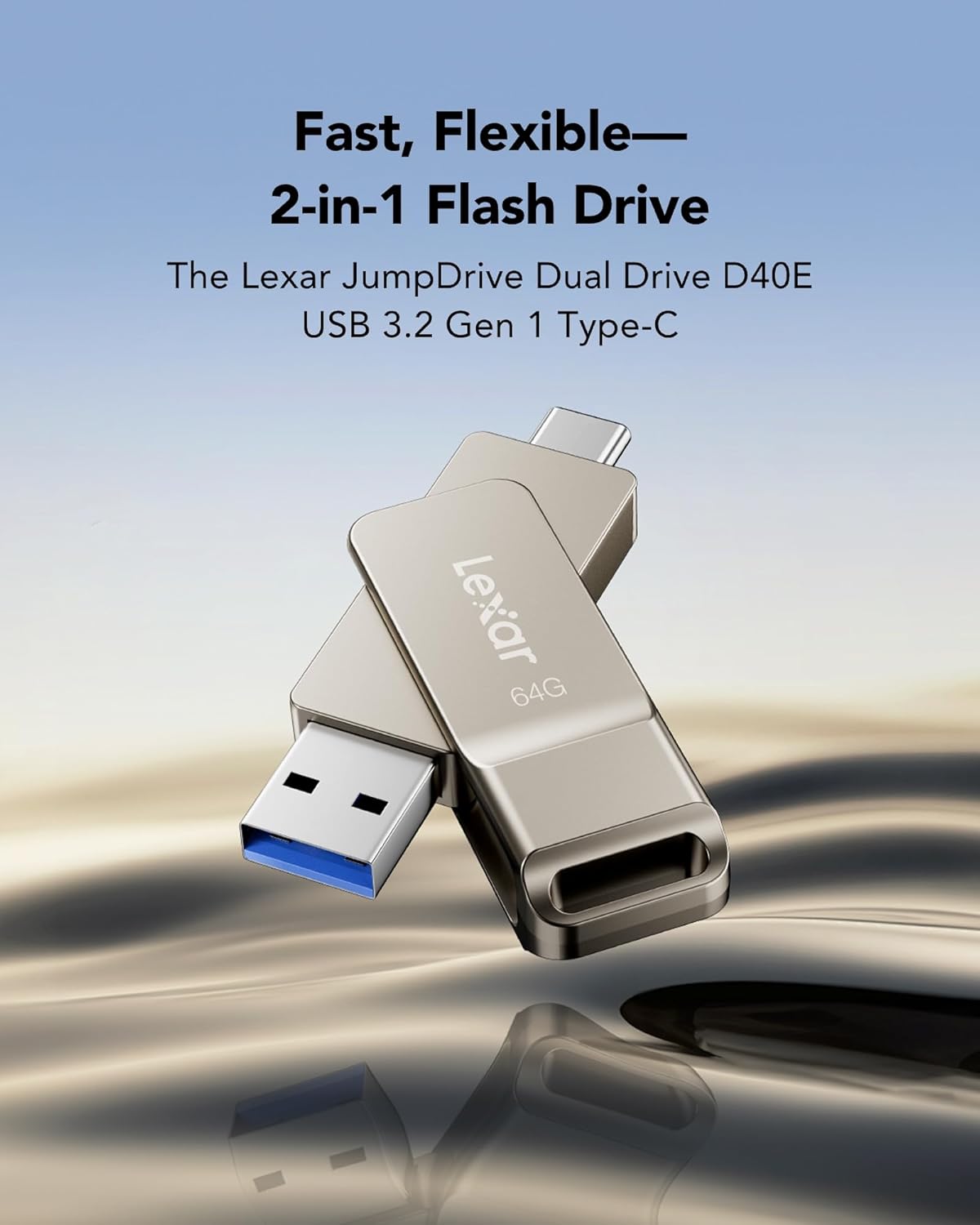 Lexar D40E Double Clé USB 3.2 Type-C, USB-A/C, 64 Go, Argent champagne