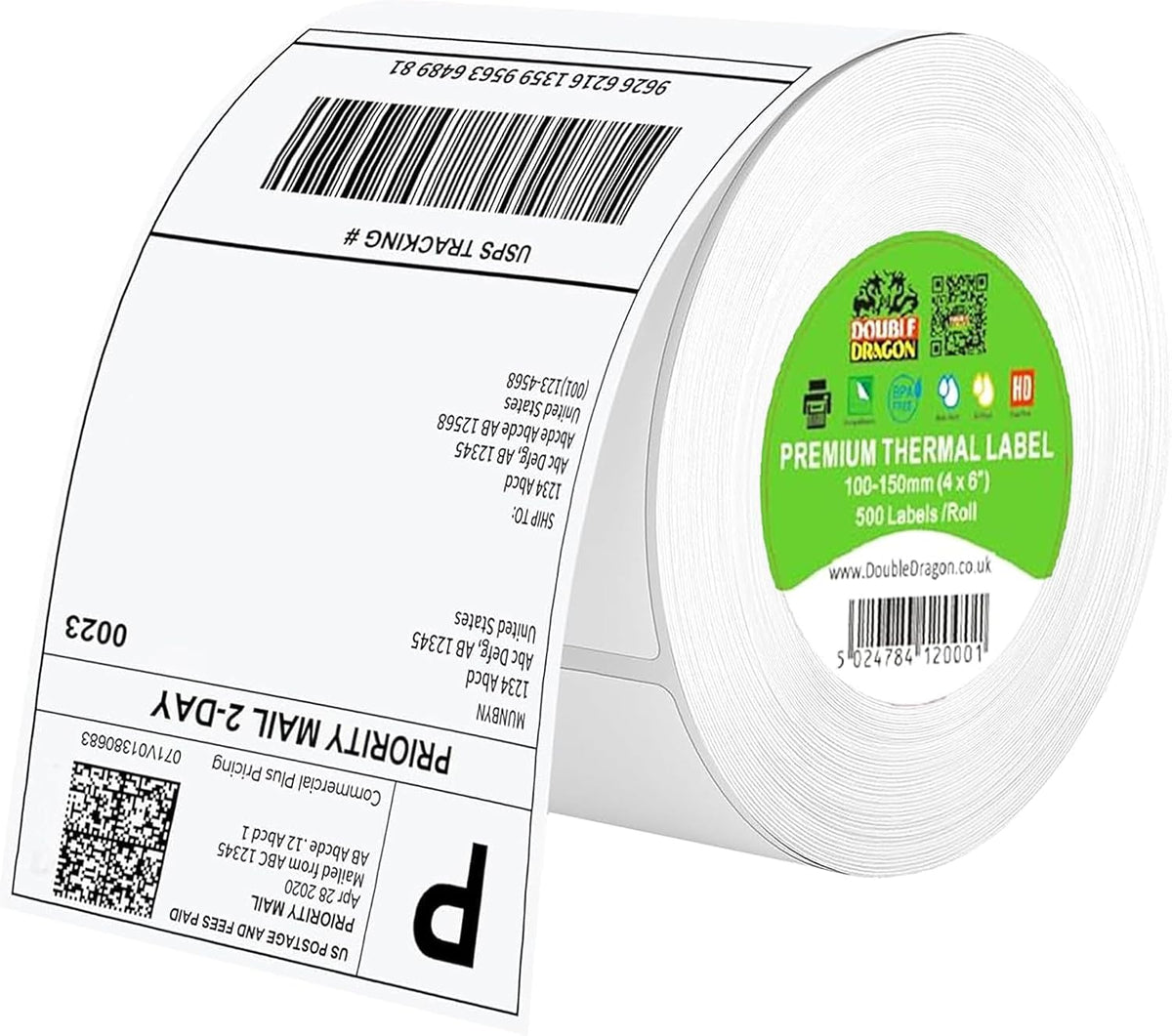 Double Dragon, étiquette thermique autocollante Premium 100 x 150 mm (4" x 6") pour imprimantes Zebra, MUNBYN [1 rouleau - 500 étiquettes]