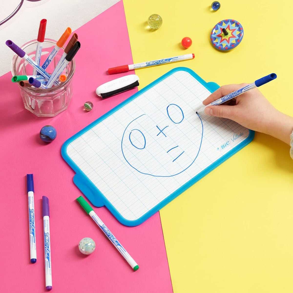 BIC Velleda 1721 Feutres effaçables à sec à pointe fine pour tableau blanc – Couleurs assorties, étui carton de 8