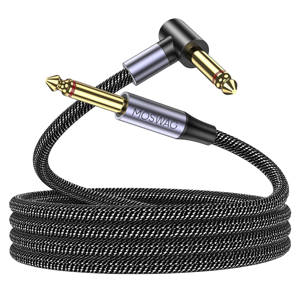 Câble instrument MOSWAG 3m - Jack coudé pour guitare électrique et basse - Connecteur tressé pour ampli