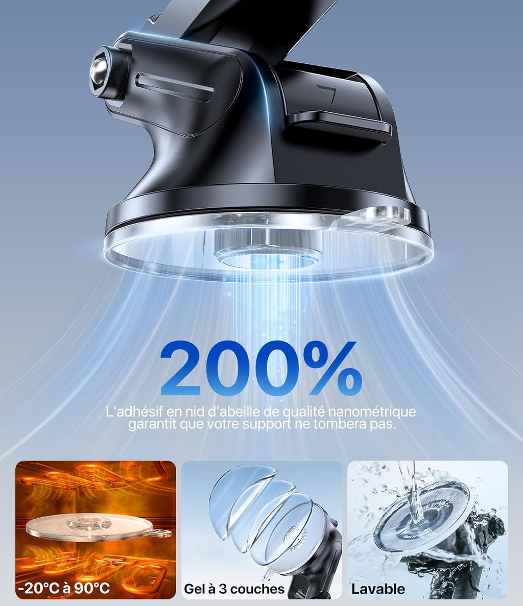 Support téléphone voiture Miracase [Ventouse puissante] porte-téléphone pour tableau de bord, rotation 360°, ventouse portable pour iPhone, compatible avec smartphones de 4 à 7,2 pouces