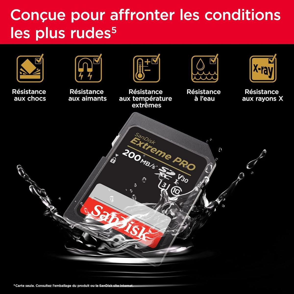 Carte SDXC SanDisk Extreme PRO 128 Go + RescuePRO Deluxe, jusqu'à 200 Mo/s, UHS-I, Classe 10, U3, V30