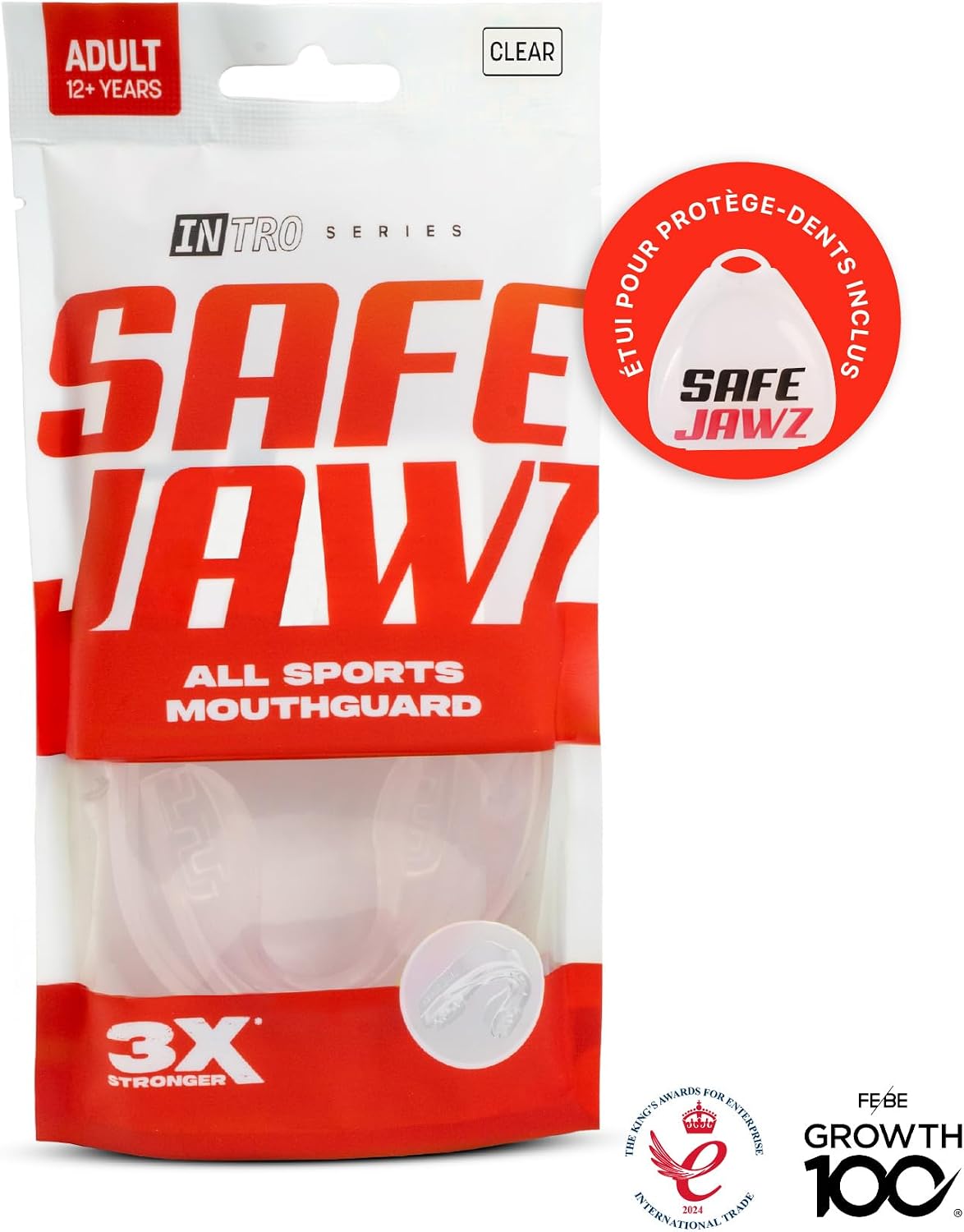 Protège-dents SafeJawz Intro Series. Protection intégrale pour tous les sports, notamment le rugby, le MMA, le hockey, le judo, le karaté, les arts martiaux et la boxe.