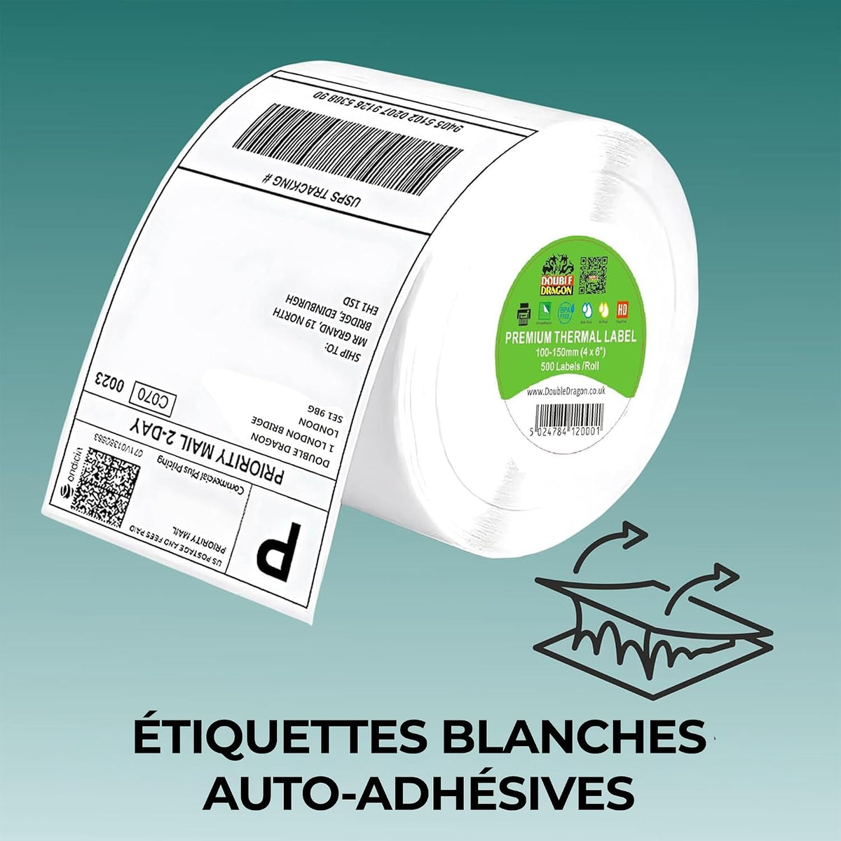 Double Dragon, étiquette thermique autocollante Premium 100 x 150 mm (4" x 6") pour imprimantes Zebra, MUNBYN [1 rouleau - 500 étiquettes]