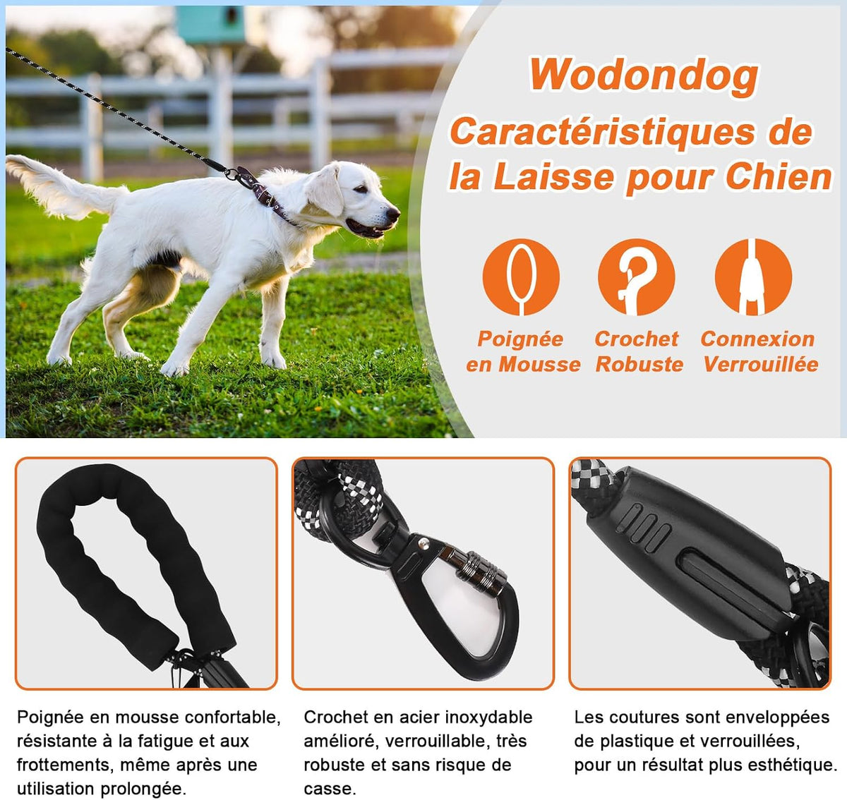Longe pour Chien, 1,2 M / 1,5 M / 2 M / 3 M / 5 M / 10 M / 15 M / 20 M / 30 M, Laisse de Dressage pour Chien, Longue Laisse avec Poignée Rembourrée pour Petits, Moyens et Grands Chiens