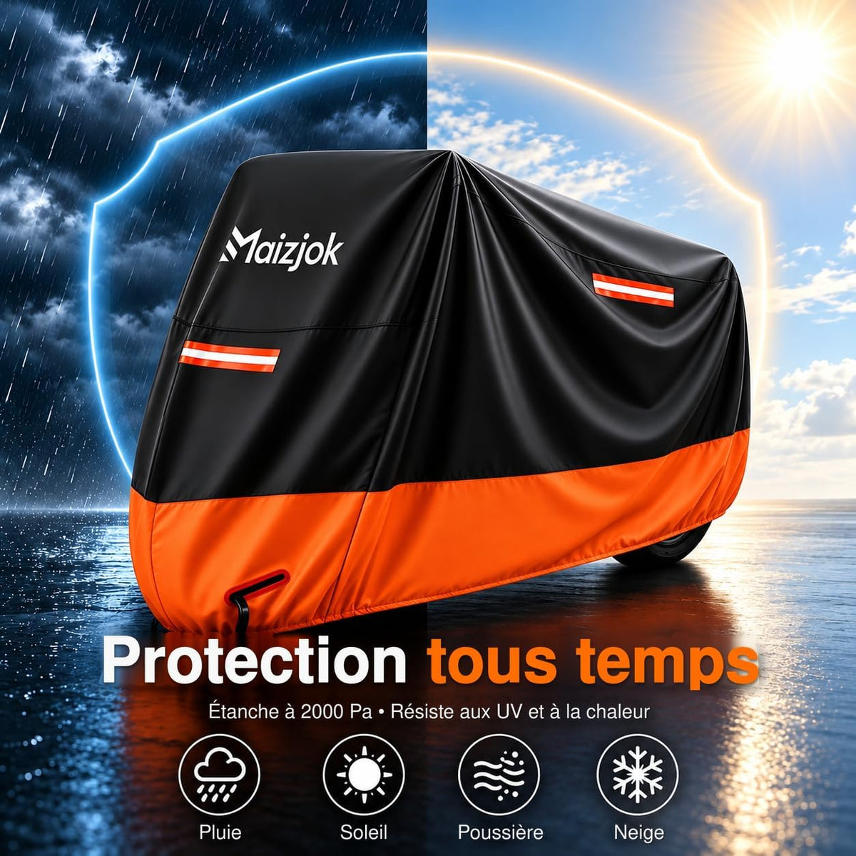 Maizjok® Housse de protection moto extérieur étanche, bâche moto imperméable 210D