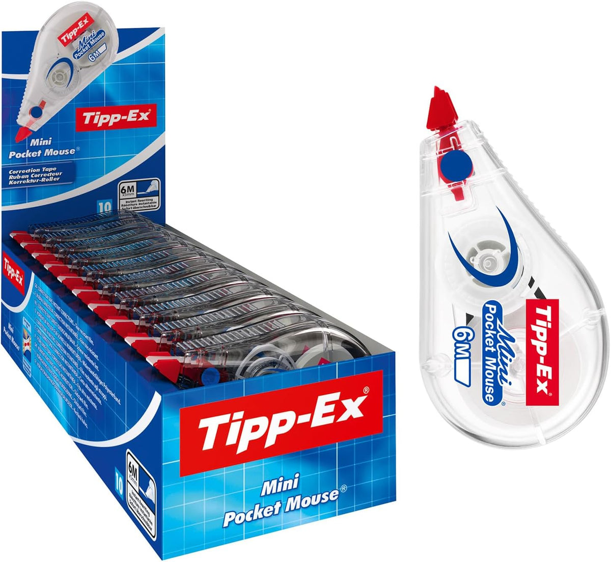 Tipp-Ex Mini Pocket Mouse | Ruban correcteur ultra-résistant | Application fluide et précise | Format compact et pratique | Lot de 10 - 6 m x 5 mm