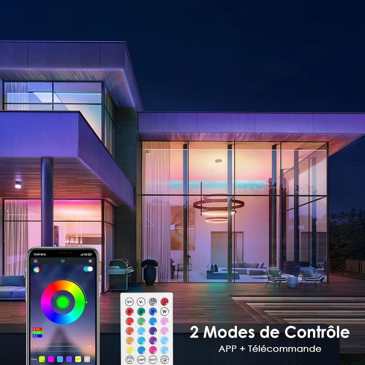 HOVVIDA Ruban LED 5m, LED Chambre, Bande LED, 150 LED, 30 LED/mètre, LED 5m