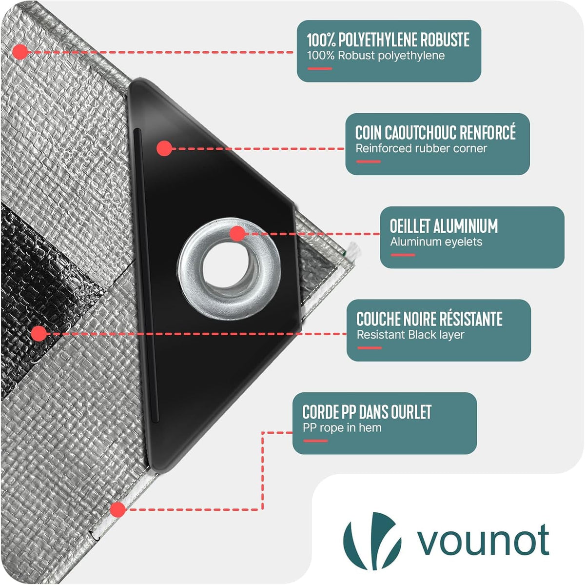 VOUNOT® Bâche de Protection en Polyéthylène 240g/m² Bâche Imperméable Ultra Lourde et Résistante Revêtue des Deux Côtés avec Œillets en Aluminium Couverture Étanche pour Jardin, Piscine 4x6m