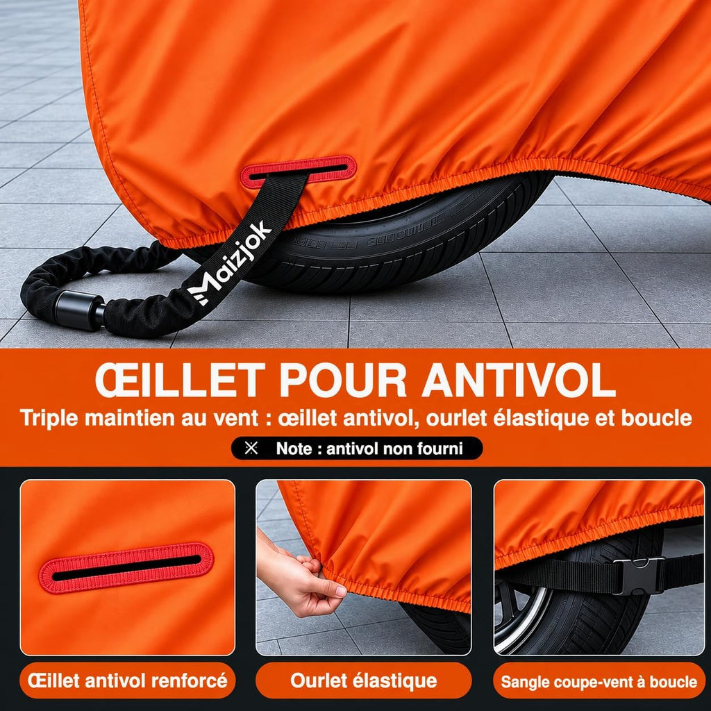 Maizjok® Housse de protection moto extérieur étanche, bâche moto imperméable 210D