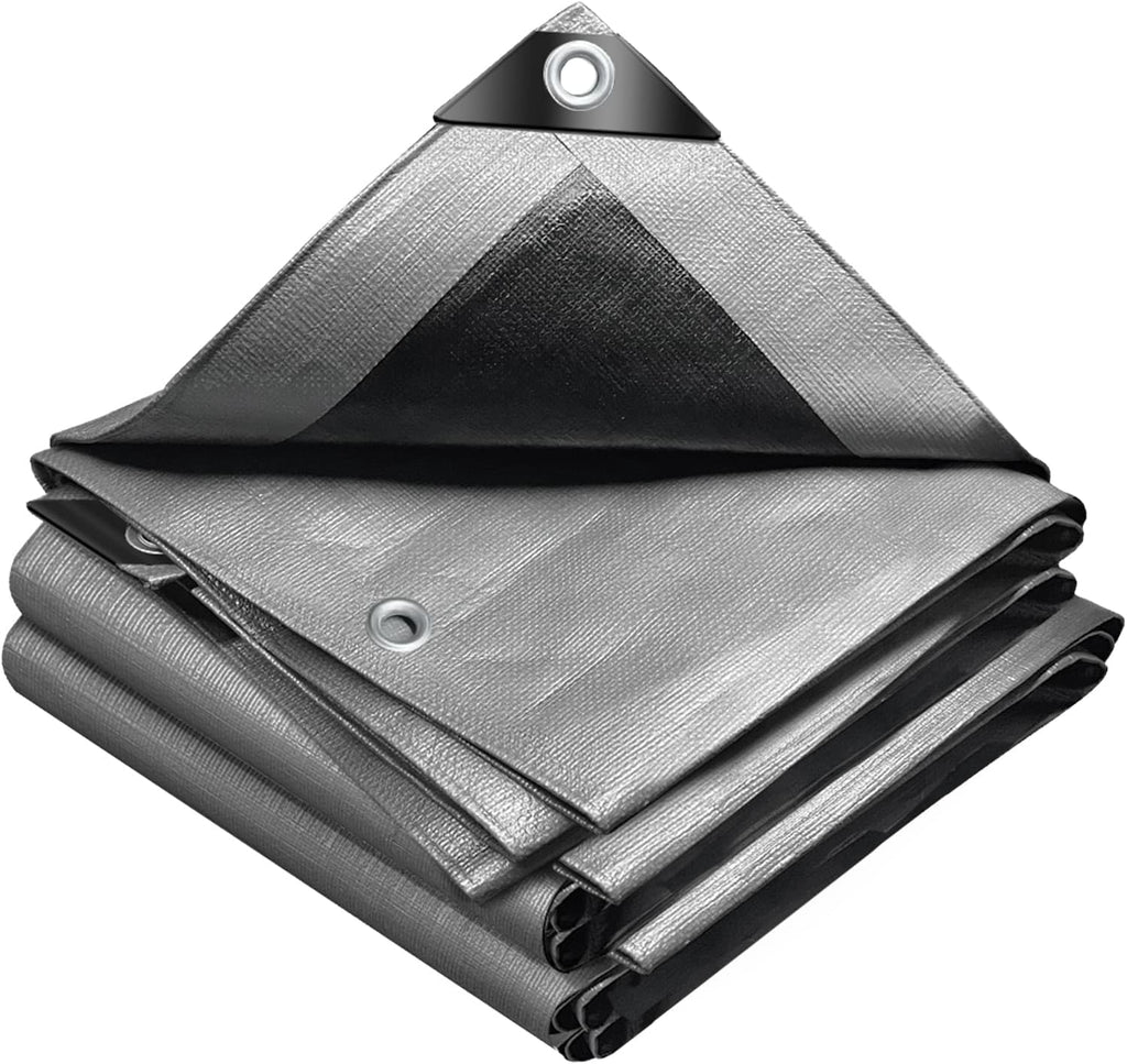 VOUNOT® Bâche de Protection en Polyéthylène 240g/m² Bâche Imperméable Ultra Lourde et Résistante Revêtue des Deux Côtés avec Œillets en Aluminium Couverture Étanche pour Jardin, Piscine 4x6m