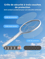 Raquette anti-insectes électrique YISSVIC 4000V 1500mAh avec base rechargeable