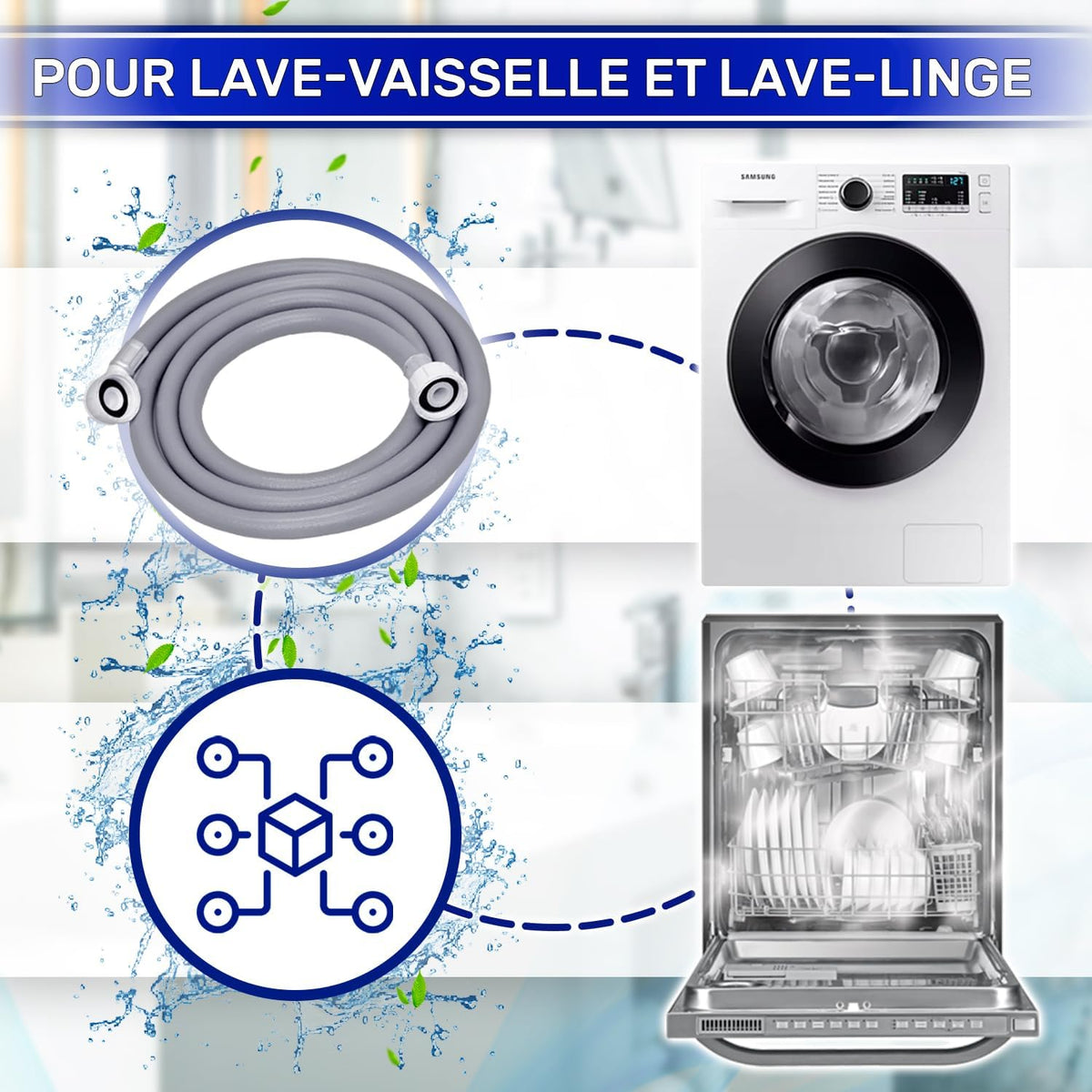 Tuyau pour lave-linge et lave-vaisselle 2 m pour 25 °C 20-60 bars Ø 3/4"