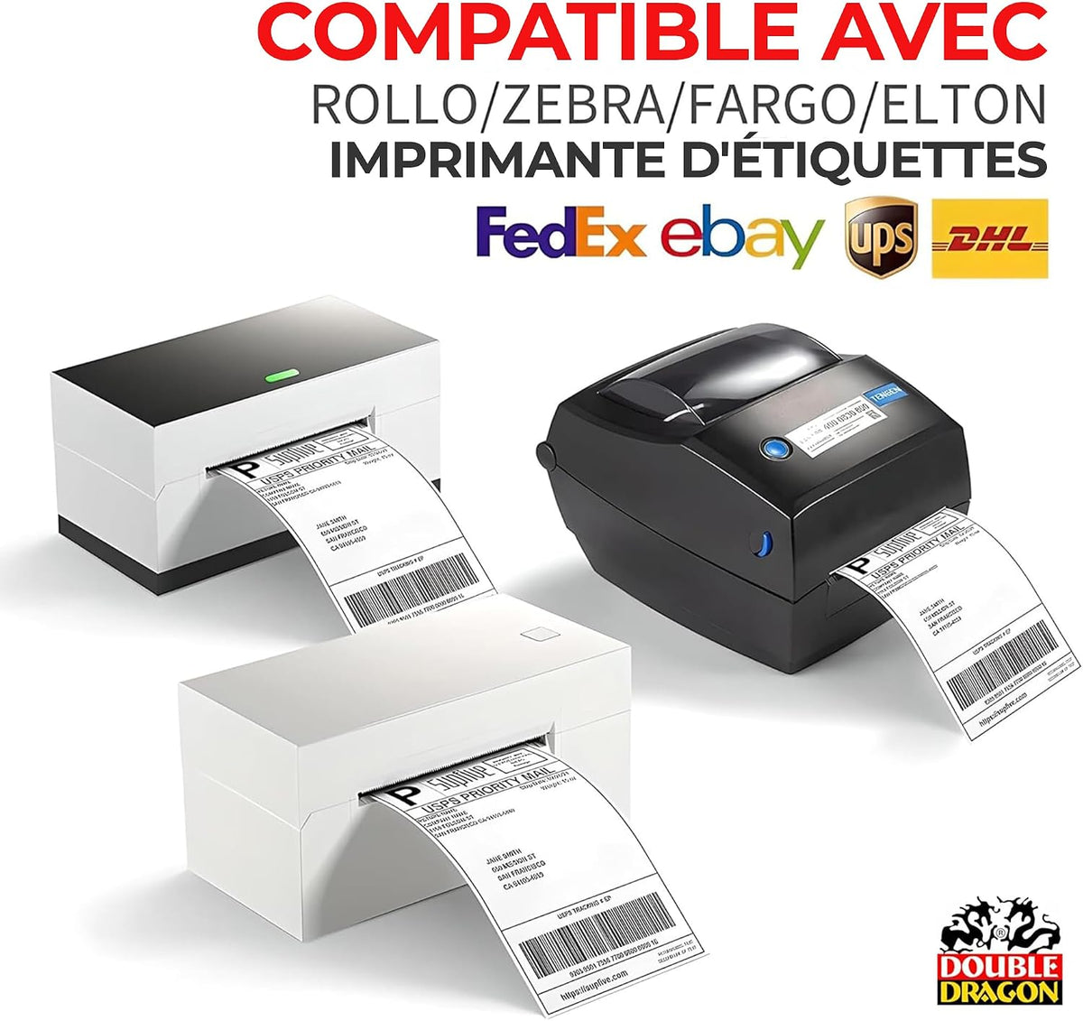 Double Dragon, étiquette thermique autocollante Premium 100 x 150 mm (4" x 6") pour imprimantes Zebra, MUNBYN [1 rouleau - 500 étiquettes]