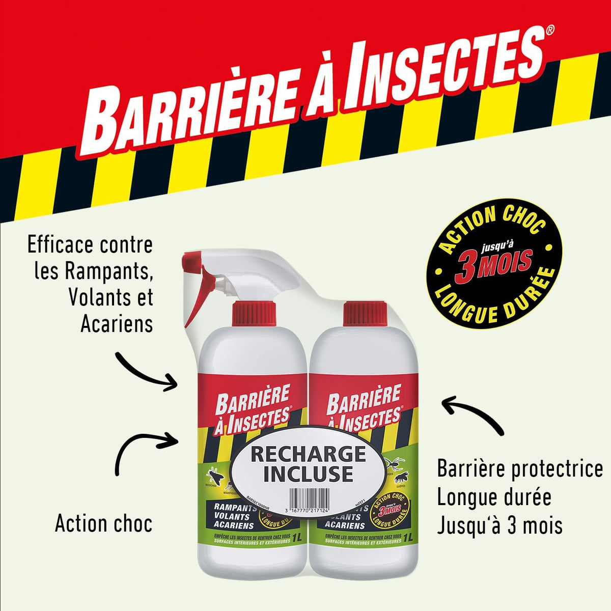 BARRIÈRE À INSECTES Insectes rampants, volants, acariens – Prêt à l'emploi 1 L + recharge de 1 L, sans objet