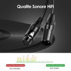 SHULIANCABLE Câble XLR, câble de microphone professionnel symétrique mâle vers femelle, compatible avec microphone, table de mixage, caméra, amplificateur, alimentation fantôme, haut-parleur (2M)