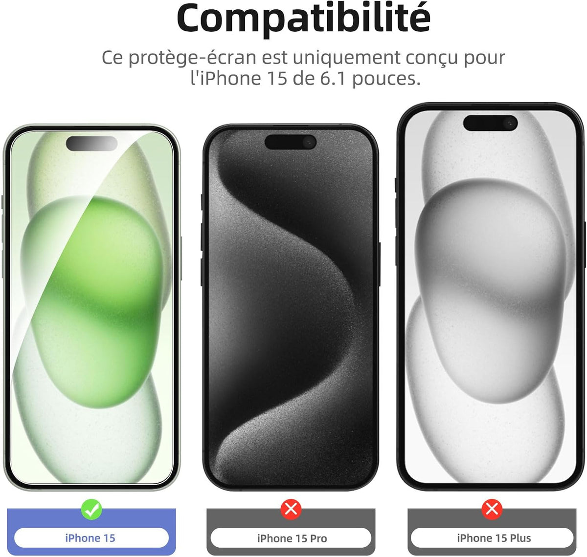 NEW'C Verre Trempé pour iPhone 15, Protection Écran + Caméra