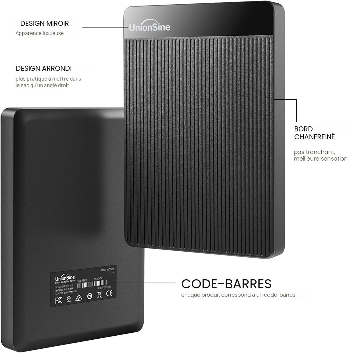 UnionSine Disque dur externe portable 500 Go ultra-plat 2,5" USB 3.0, SATA