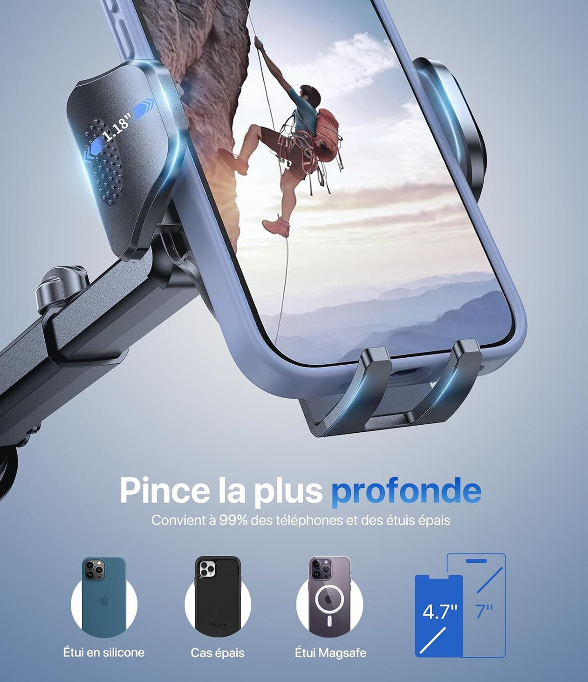 Support téléphone voiture Miracase [Ventouse puissante] porte-téléphone pour tableau de bord, rotation 360°, ventouse portable pour iPhone, compatible avec smartphones de 4 à 7,2 pouces