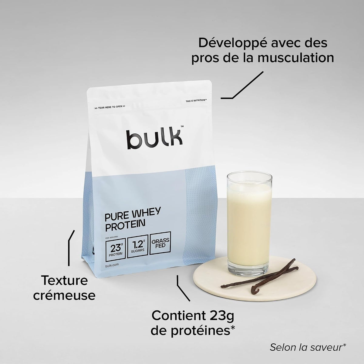 Protéine de lactosérum pure en poudre Bulk, vanille, 1 kg