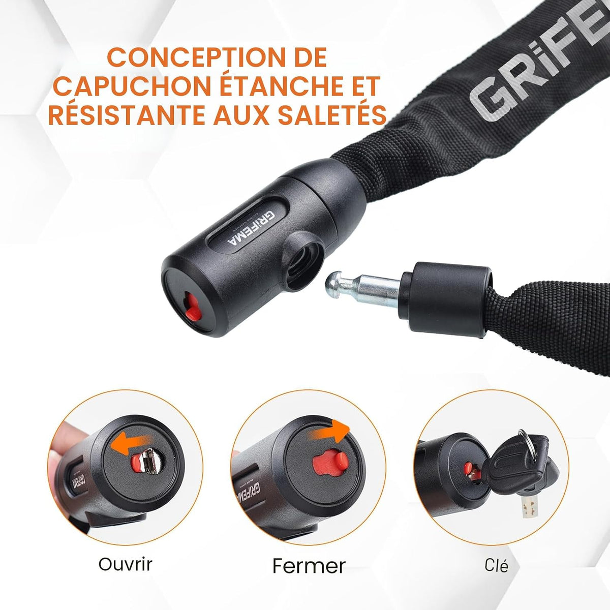 GRIFEMA GA1201-12 Antivol de vélo avec 3 clés, 120 cm