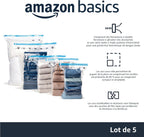 Amazon Basics Sacs de rangement sous vide avec pompe manuelle, fermeture éclair, 5 pièces, taille L, transparent