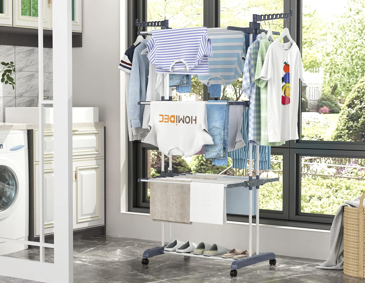 Séchoir à linge intérieur extérieur, 4 niveaux pliable, gris