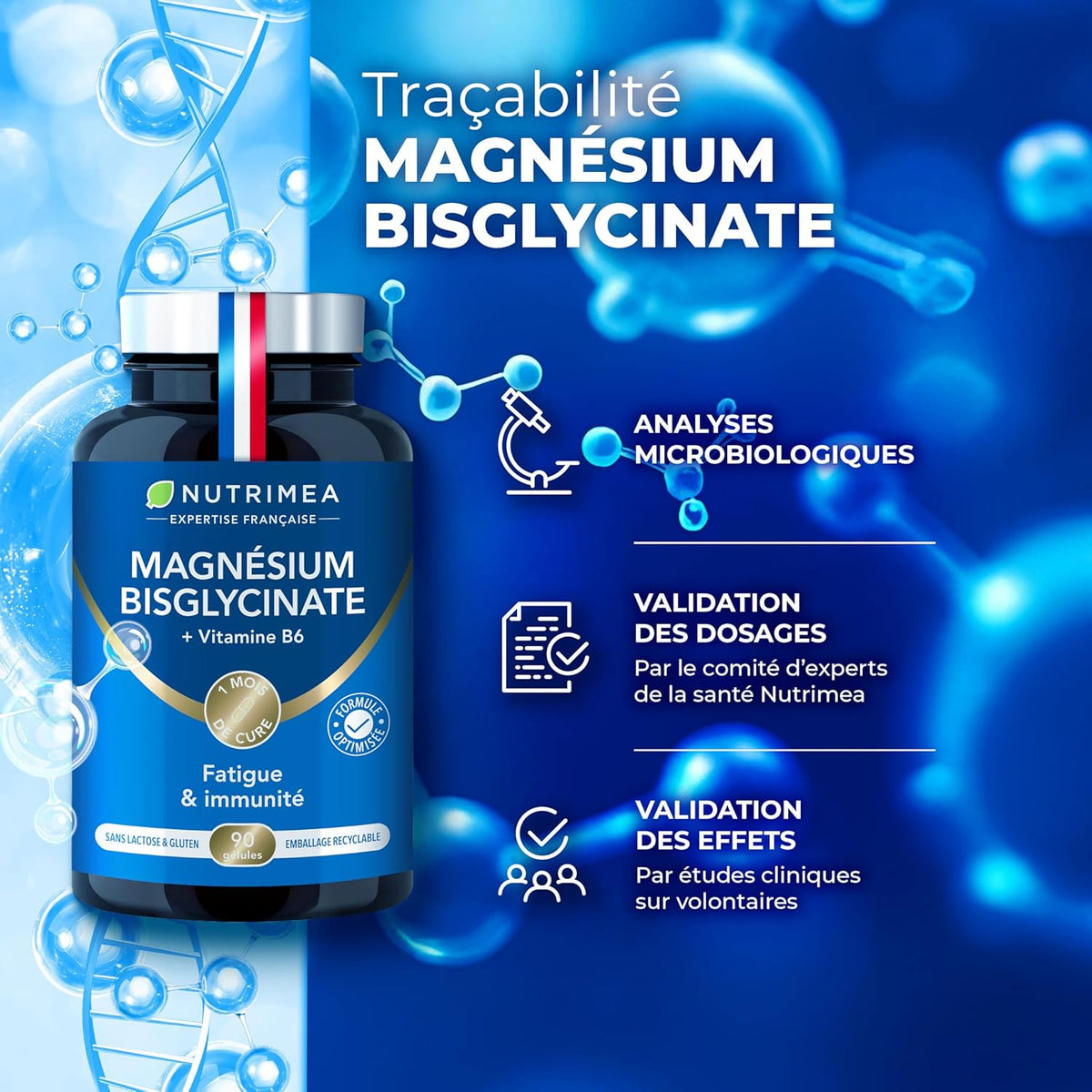 Bisglycinate de magnésium + Vitamine B6 | Sommeil, stress, fatigue