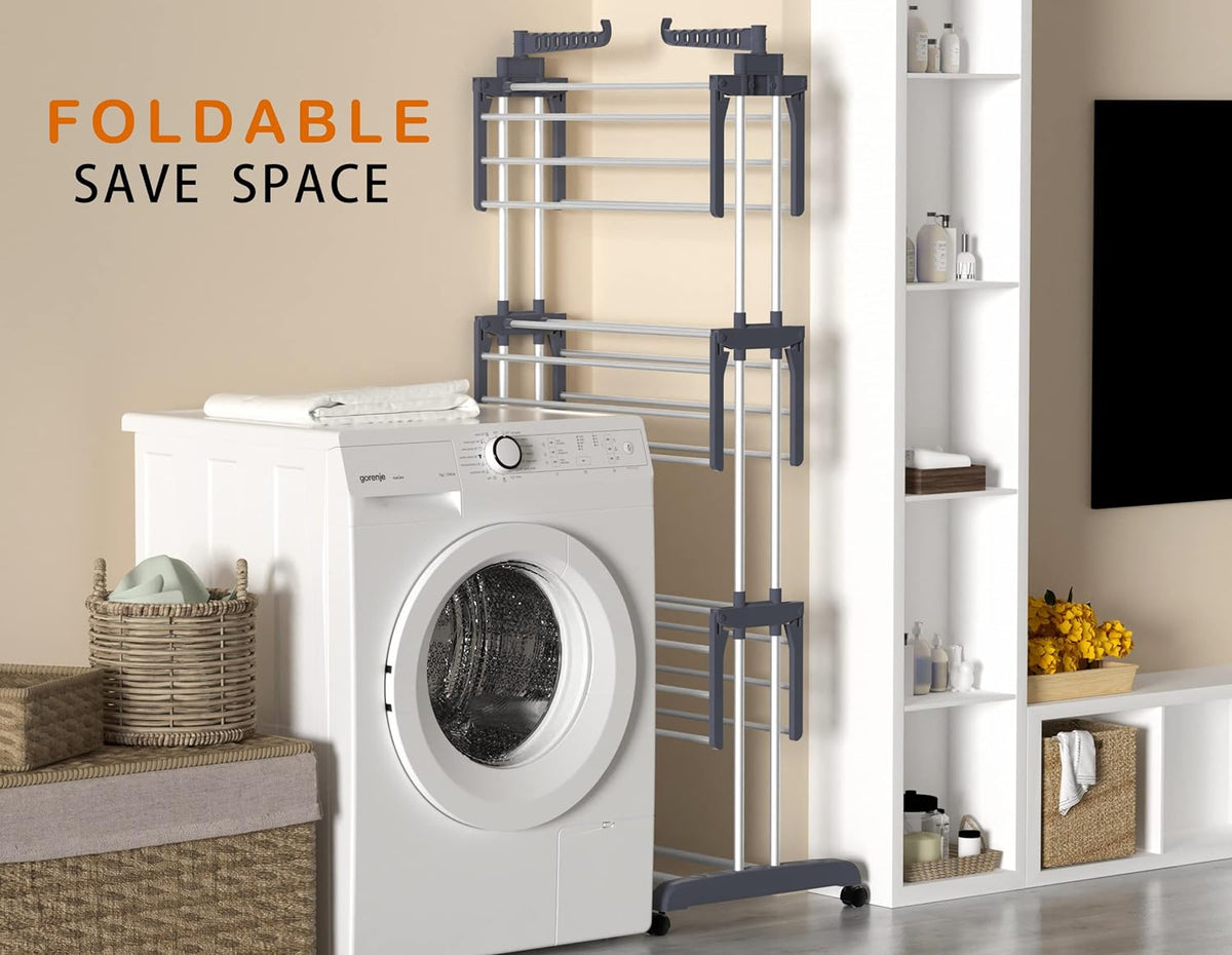 Séchoir à linge intérieur extérieur, 4 niveaux pliable, gris