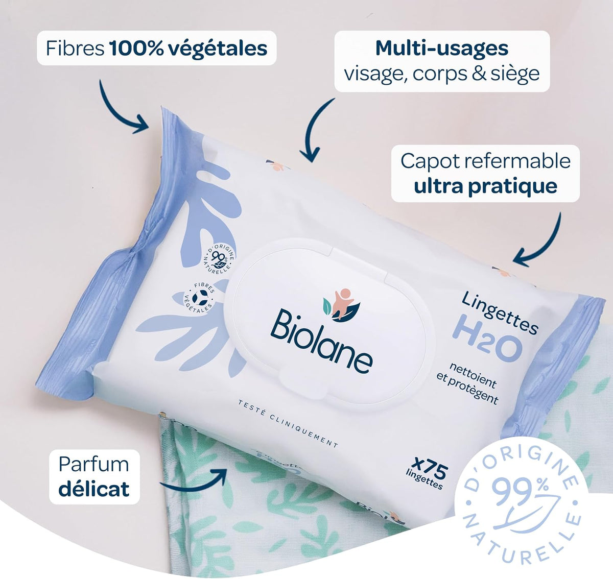 BIOLANE - Lingettes bébé à l'eau - 225 Lingettes - Lot de 3x75