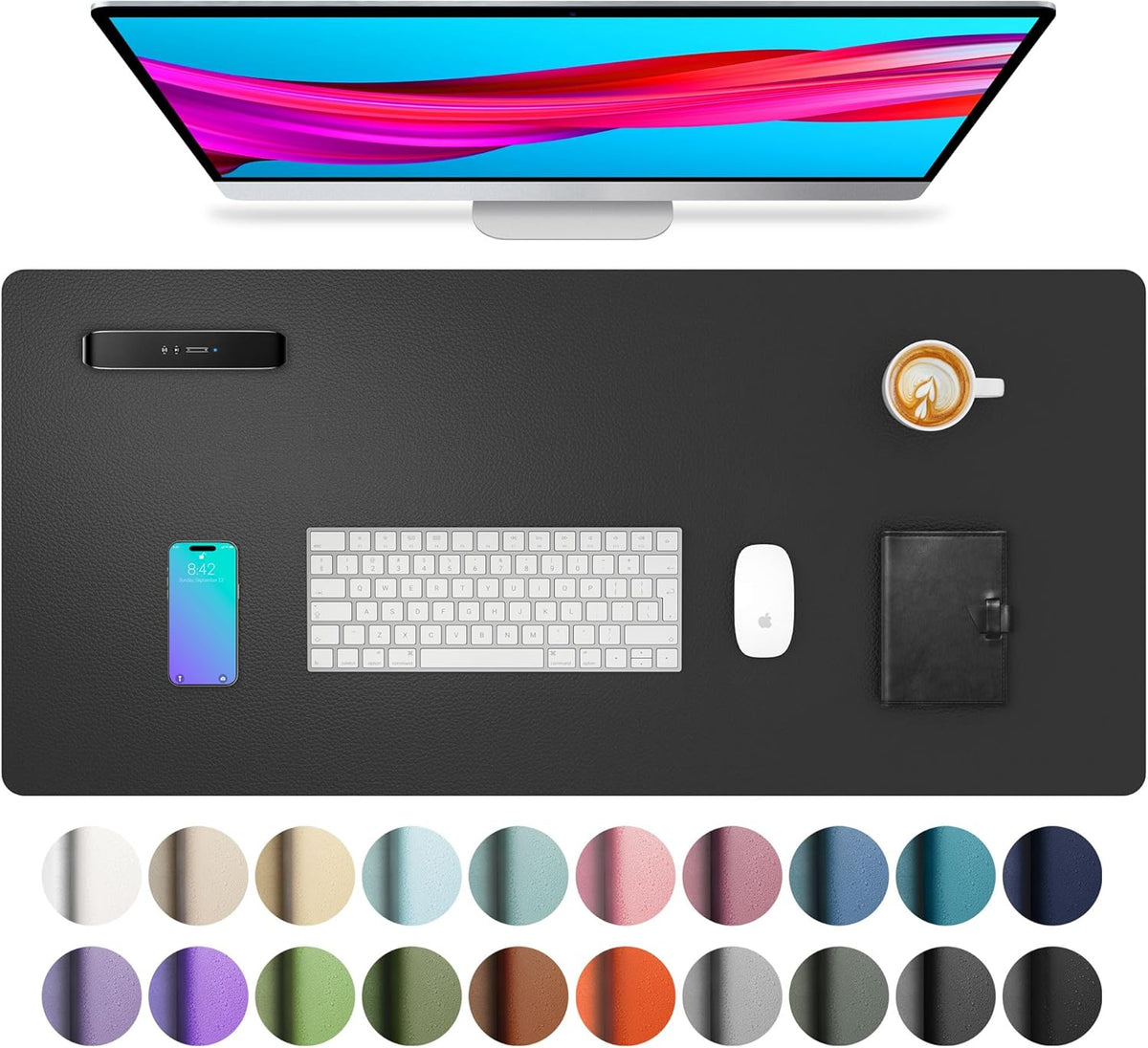 Aothia Sous-main de bureau, Grand tapis de souris, 80 x 40 cm, Noir