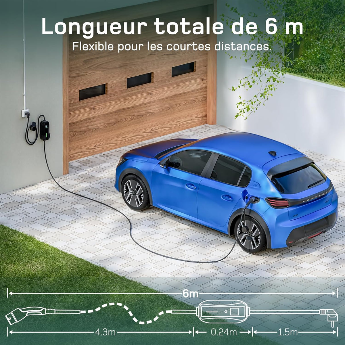 Chargeur de voiture électrique Type 2 3,7 kW 6 m avec écran LCD