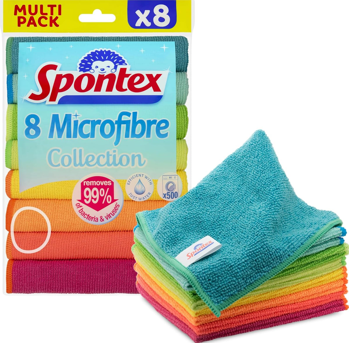 Collection Microfibre Spontex | Chiffons de nettoyage multi-usages, lavables à 40 °C, cuisine et salle de bain | 30 x 30 cm, lot de 8