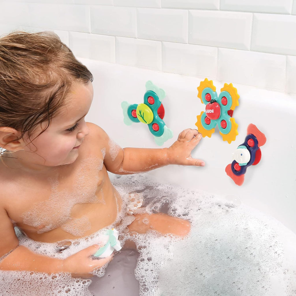 Ludi - Baby Hand Spinners - Jouets rotatifs à ventouse - Jouet d'éveil et de bain pour bébé - Dès 10 mois