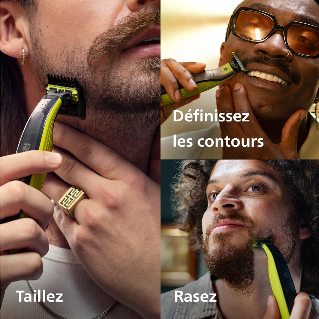 Philips OneBlade 360 hybride Visage : rasoir/tondeuse à barbe électrique, avec innovation lames 360, 2 lames 360 pour le visage, 1 sabot réglable 5 en 1 (modèle QP2734/30)