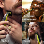 Philips OneBlade 360 hybride Visage : rasoir/tondeuse à barbe électrique, avec innovation lames 360, 2 lames 360 pour le visage, 1 sabot réglable 5 en 1 (modèle QP2734/30)