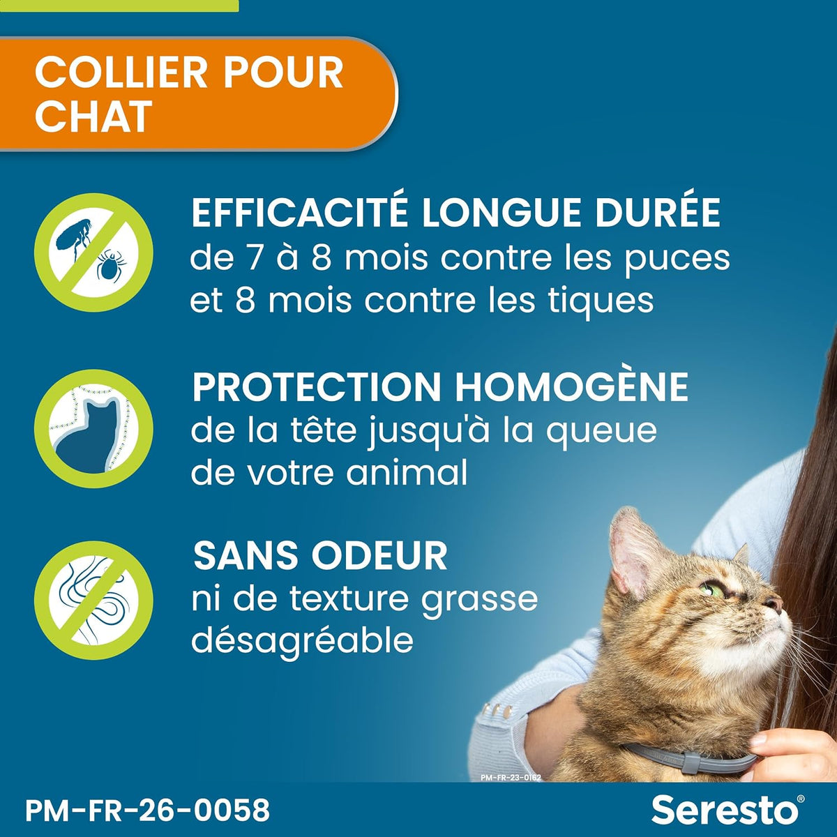 Collier pour chats Seresto – Protection continue contre les puces et les tiques – Collier Seresto pour chat avec protection longue durée de 7 à 8 mois – Gris