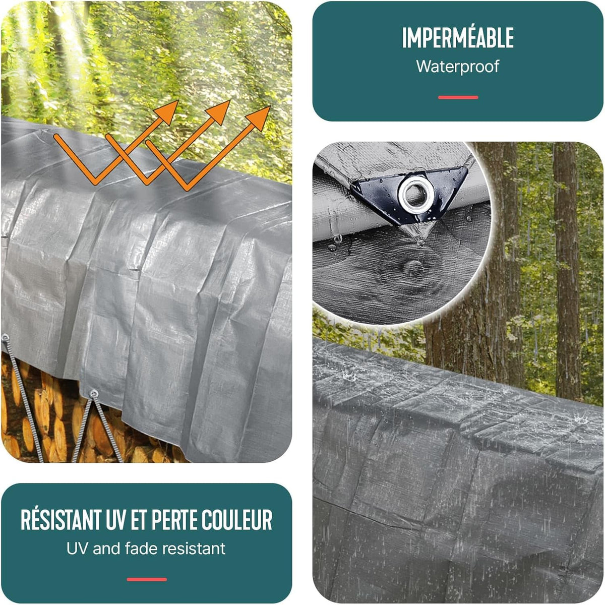 VOUNOT® Bâche de Protection en Polyéthylène 240g/m² Bâche Imperméable Ultra Lourde et Résistante Revêtue des Deux Côtés avec Œillets en Aluminium Couverture Étanche pour Jardin, Piscine 4x6m
