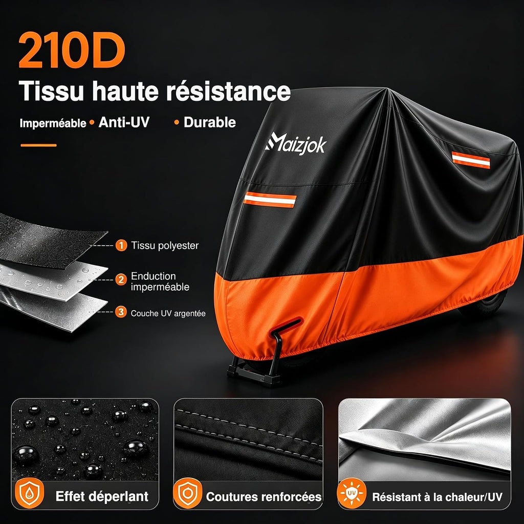 Maizjok® Housse de protection moto extérieur étanche, bâche moto imperméable 210D
