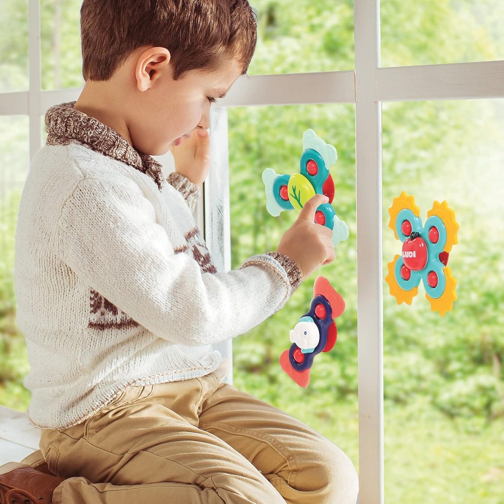 Ludi - Baby Hand Spinners - Jouets rotatifs à ventouse - Jouet d'éveil et de bain pour bébé - Dès 10 mois