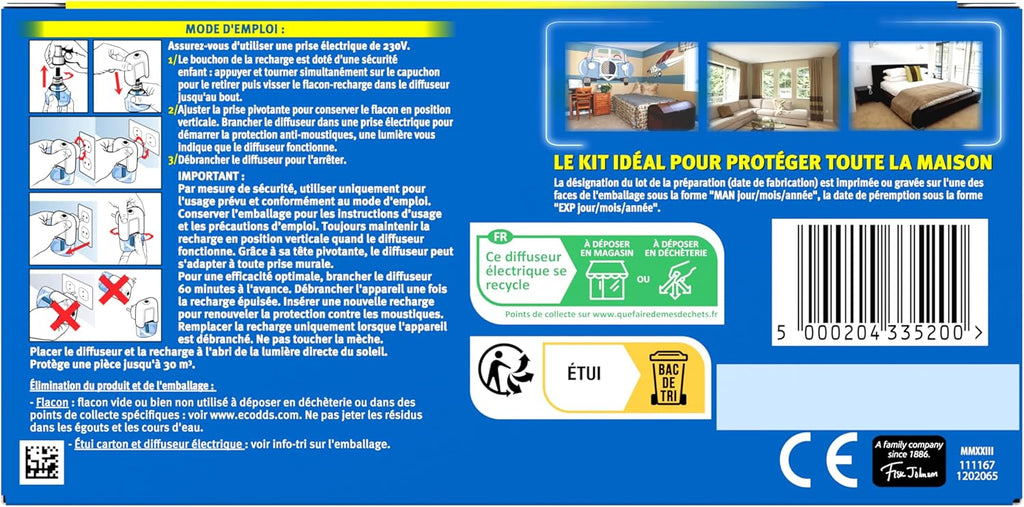 Diffuseur Électrique Liquide Raid - Répulsif Moustiques - 3 Diffuseurs + 3 Recharges, 2 en 1 - 45 Nuits