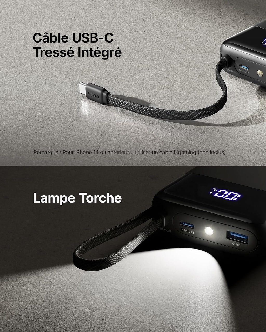 Batterie externe INIU, petit chargeur portable 20 000 mAh, charge rapide 45 W pour voyage